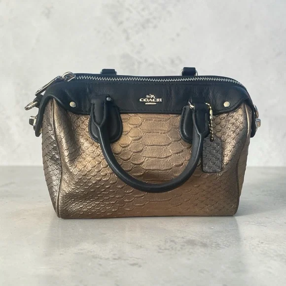 COACH MINI BENNET SATCHEL METALLIC SNAKE EMBOSSED LEATHER BRONZE BKACK CROSSBODY - Picture 11 of 11